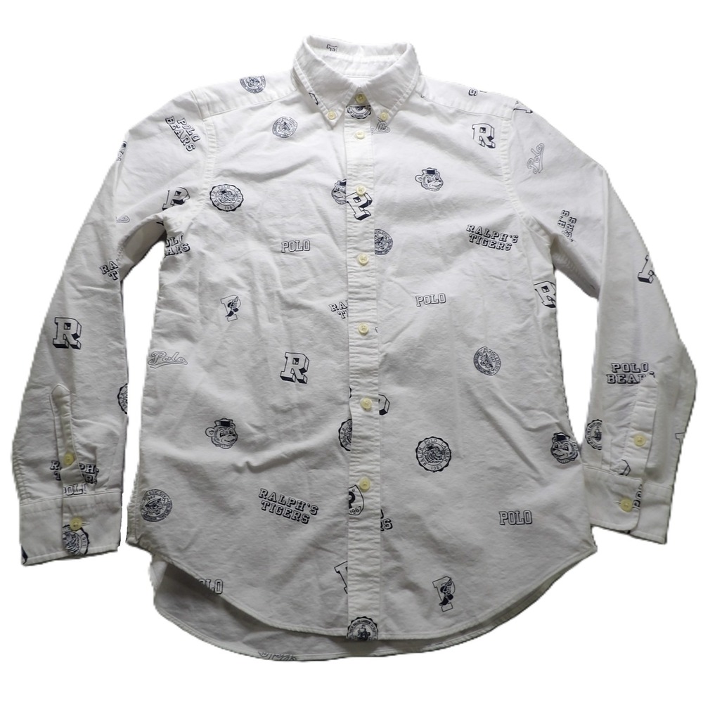 Polo Ralph Lauren Icon Graphic LS Tigers Button Shirt Boys L AOP Bear Preppy